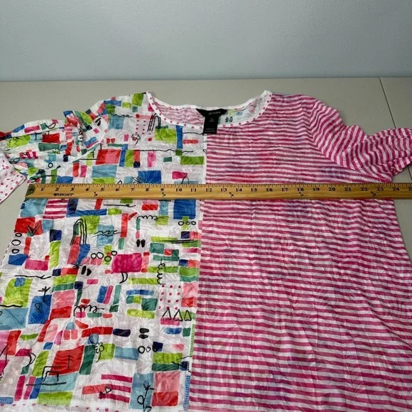 Ali Miles Patchwork Tunic Top Size XL Striped Geometric Artsy Lightweight - Picture 5 of 11